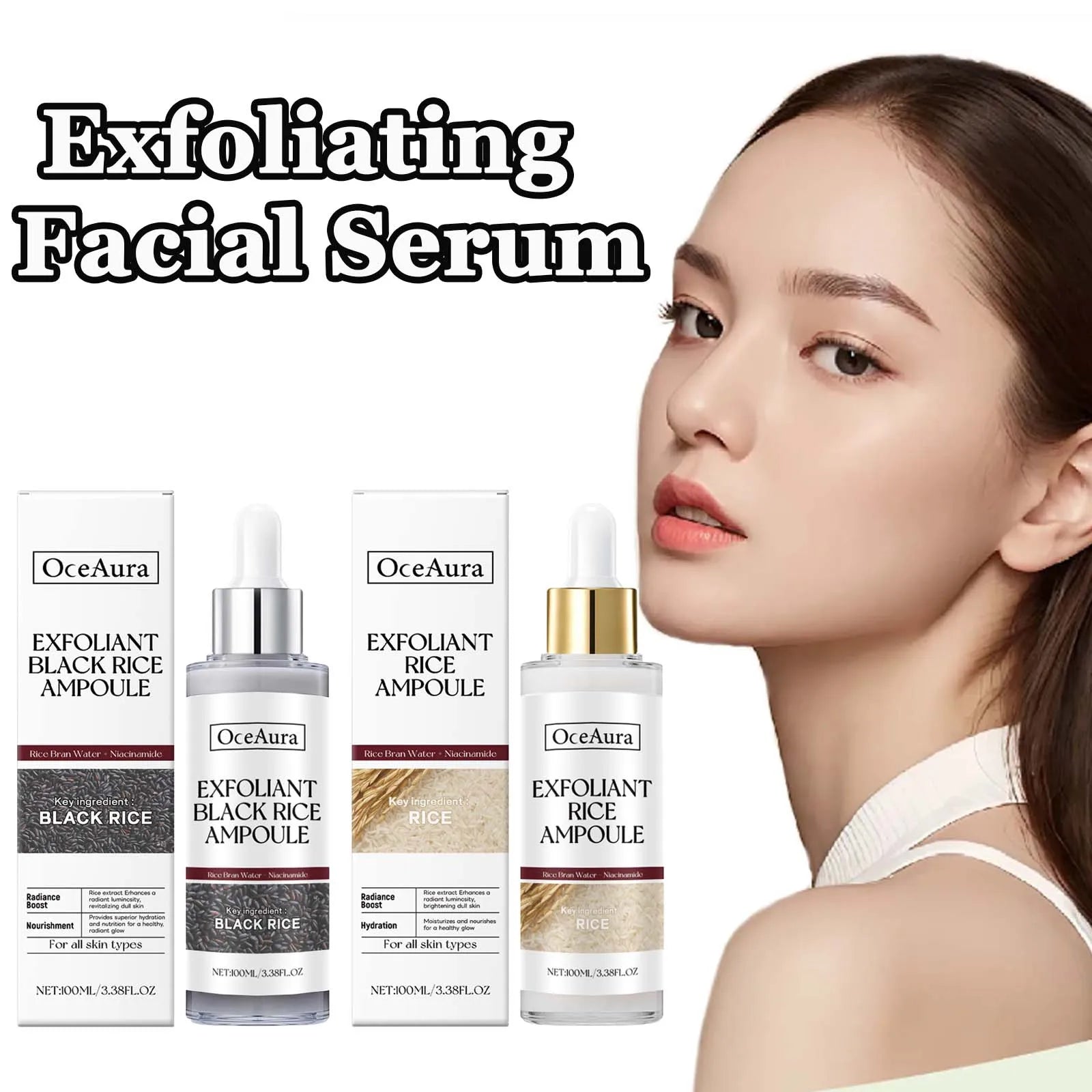 Exfoliating Facial Serum Cleansing Pores Remove Dead Skin Purify Oil Control Smoothing Brightening Moisturizing Black Rice Ampou