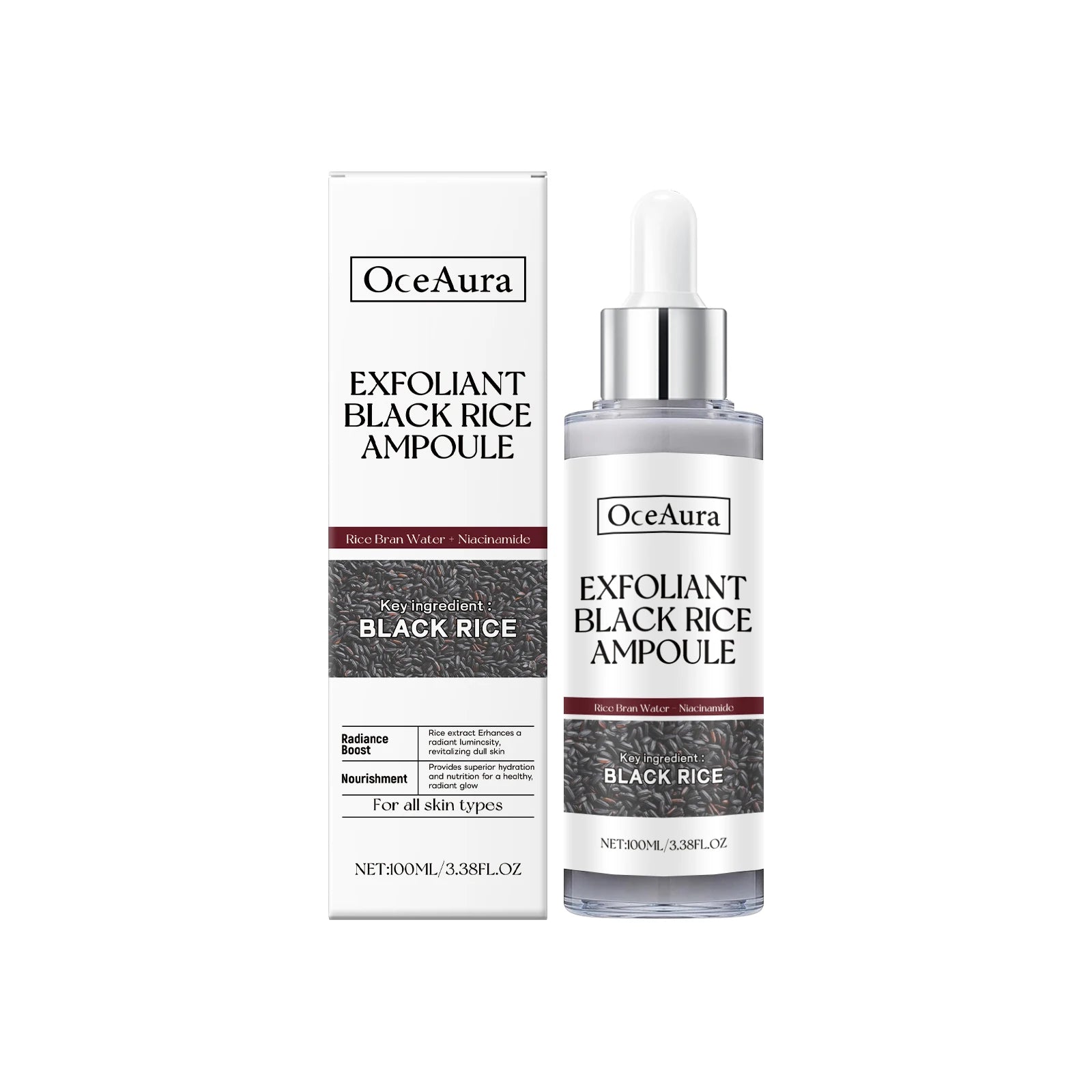 Exfoliating Facial Serum Cleansing Pores Remove Dead Skin Purify Oil Control Smoothing Brightening Moisturizing Black Rice Ampou