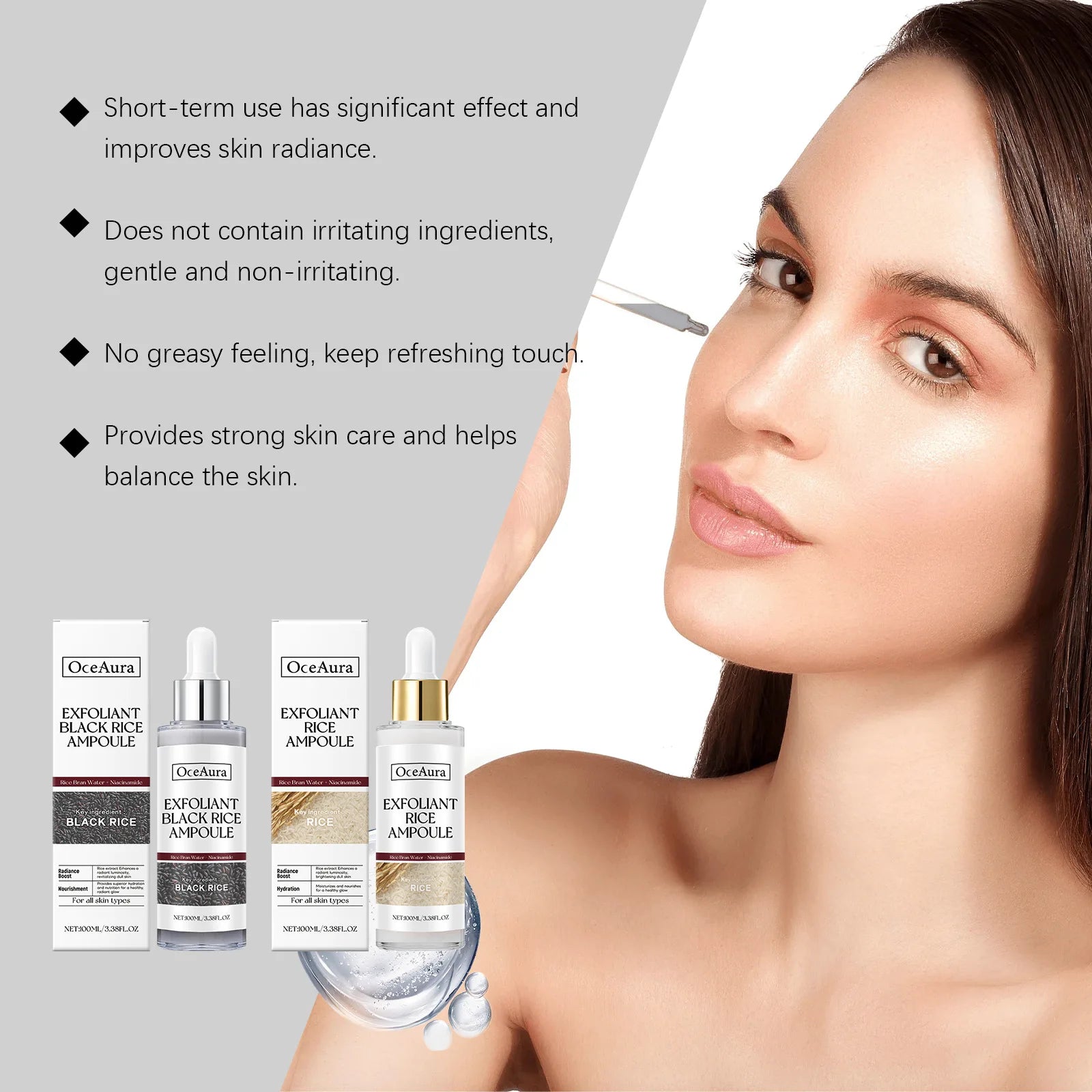 Exfoliating Facial Serum Cleansing Pores Remove Dead Skin Purify Oil Control Smoothing Brightening Moisturizing Black Rice Ampou