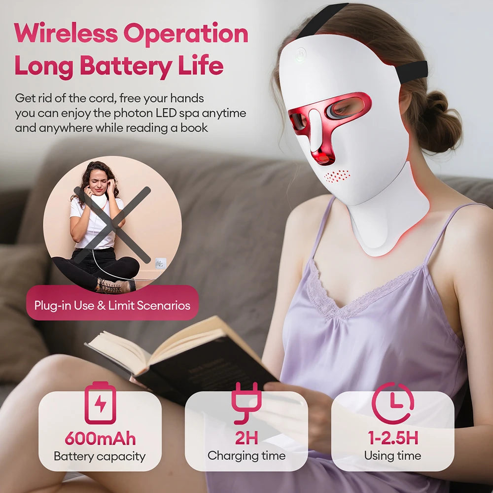7 Colors LED Face Neck Mask Rechargeable LED Photon Beauty Mask Machine Facial Lifting Skin Care Tool