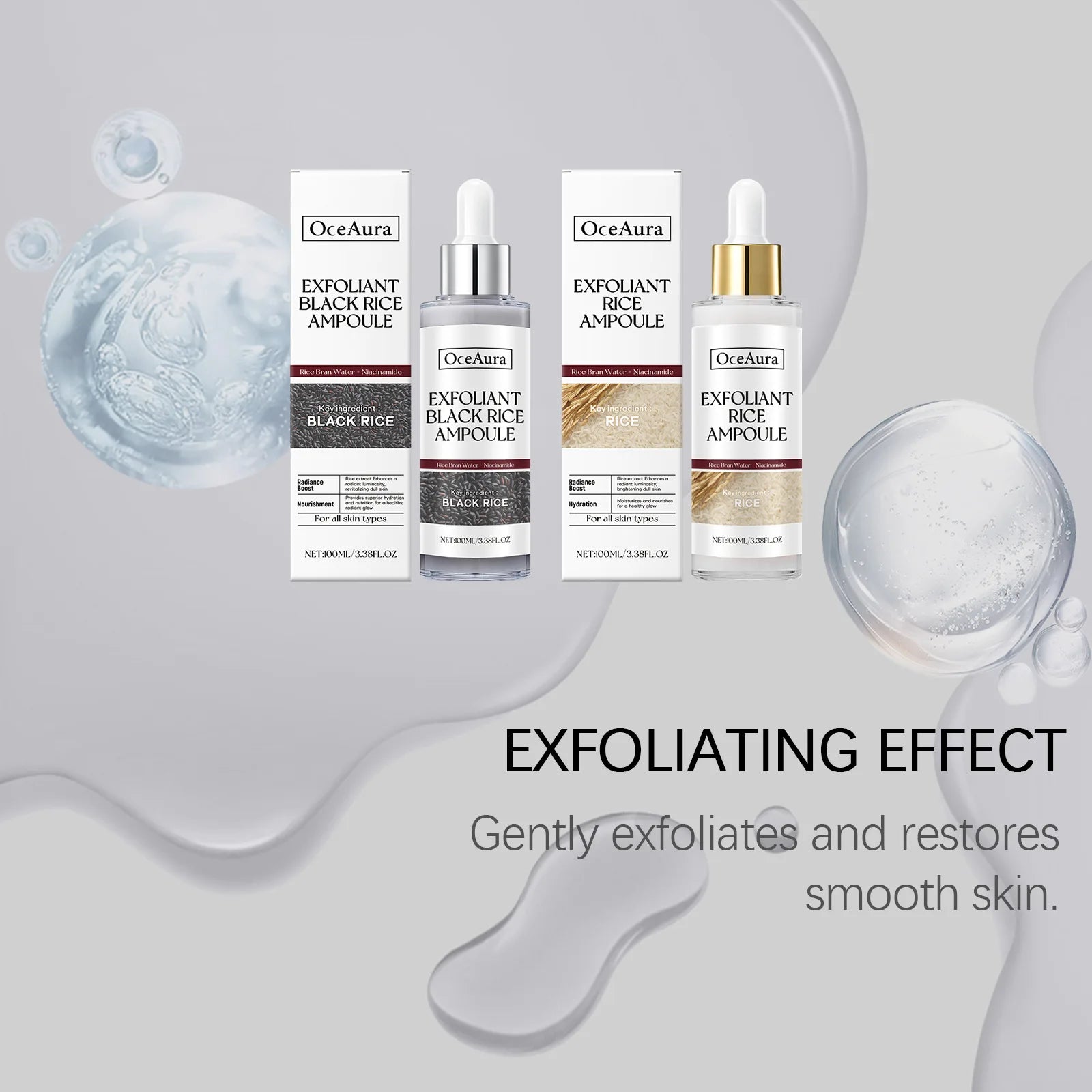 Exfoliating Facial Serum Cleansing Pores Remove Dead Skin Purify Oil Control Smoothing Brightening Moisturizing Black Rice Ampou