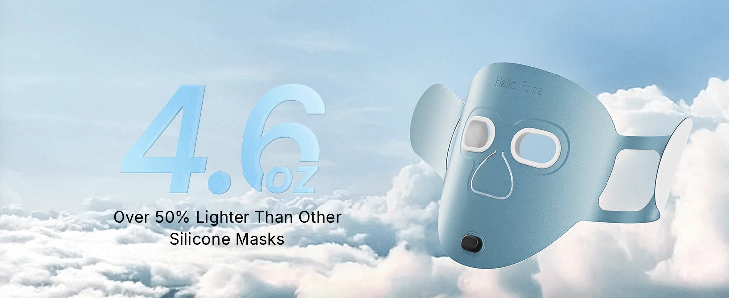 Hello Face 4-Color Baby Blue M500S LED Mask, Soft Ice-Silk Lycra, Ultra-Lightweight, Light-Blocking, High-Fit Face Photon Mask