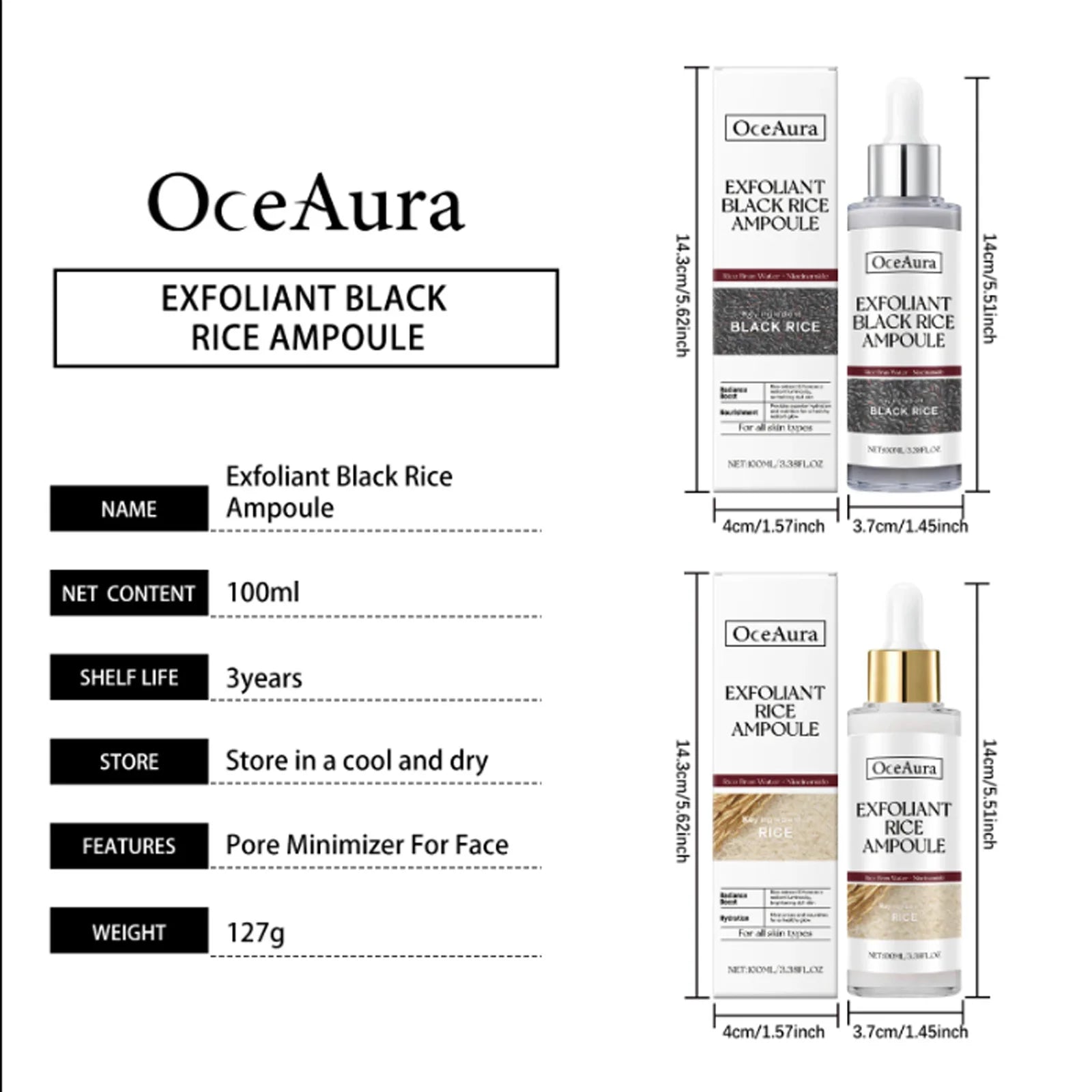 Exfoliating Facial Serum Cleansing Pores Remove Dead Skin Purify Oil Control Smoothing Brightening Moisturizing Black Rice Ampou