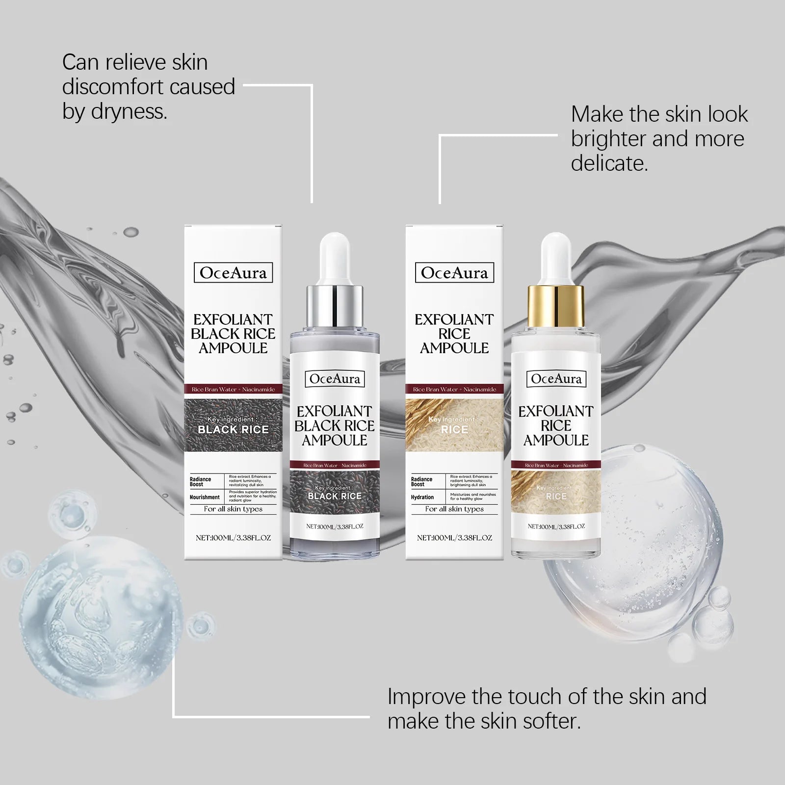 Exfoliating Facial Serum Cleansing Pores Remove Dead Skin Purify Oil Control Smoothing Brightening Moisturizing Black Rice Ampou