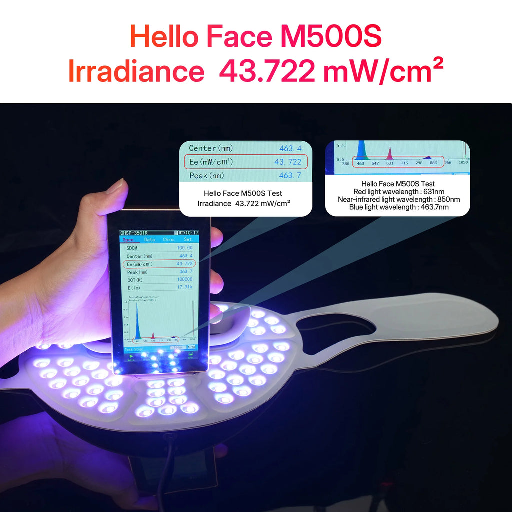 Hello Face 4-Color Baby Blue M500S LED Mask, Soft Ice-Silk Lycra, Ultra-Lightweight, Light-Blocking, High-Fit Face Photon Mask