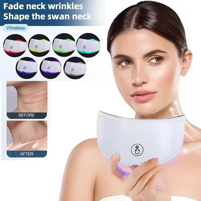 7 Colors LED Face Mask Beauty Machine Neck Part Mask LED Photon Facial Mask Repaired Skin Anti Aging Skin Rejuvenation Tool